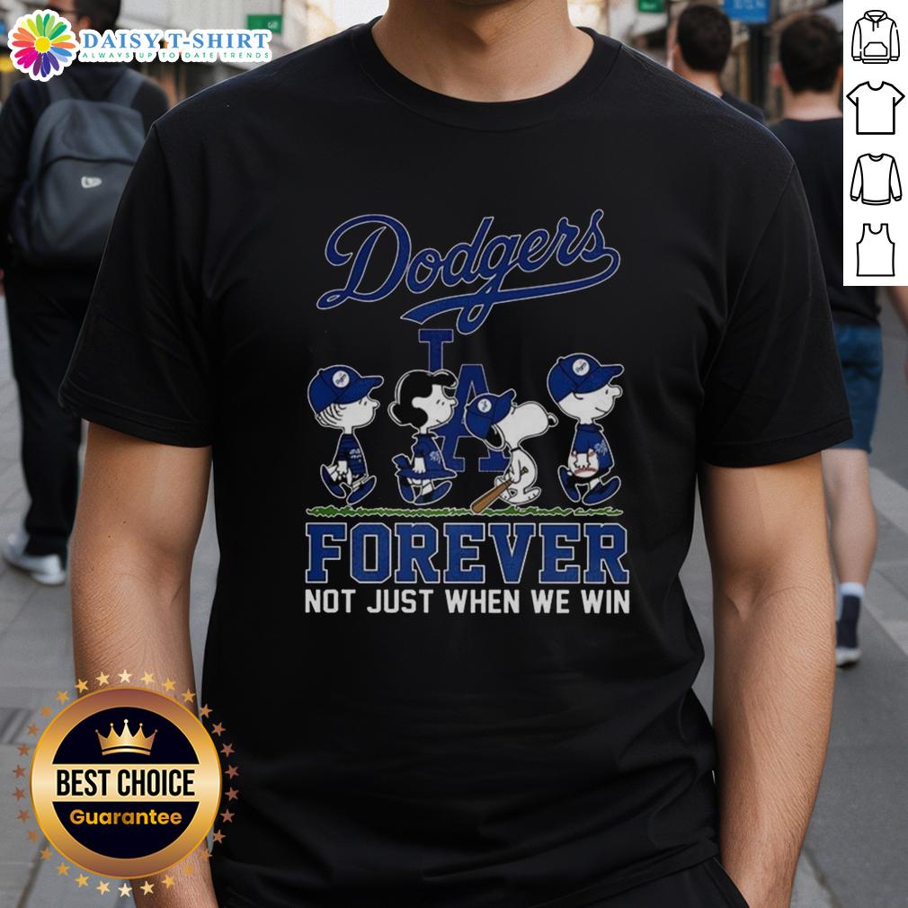 Alt Text: Cute Snoopy and Friends X Los Angeles Dodgers t-shirt for baseball lovers, celebrating fandom beyond just winning.