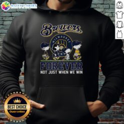 Alt Text: Cute Snoopy and Friends hoodie celebrating Milwaukee Brewers fans, perfect for baseball lovers year-round.