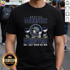 Cute Snoopy and Friends X Seattle Mariners T-shirt for baseball lovers, celebrating fandom beyond just winning.