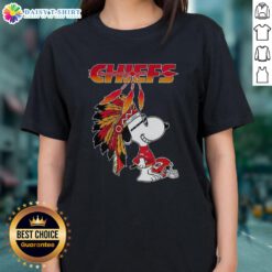 Cute Snoopy War Bonnets Kansas City Chiefs football helmet ladies tee, featuring playful design and team spirit.