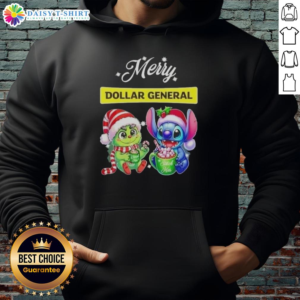 Alt Text: Funny Grinch and Stitch hoodie from Dollar General for a Merry Christmas, perfect for festive holiday wear.