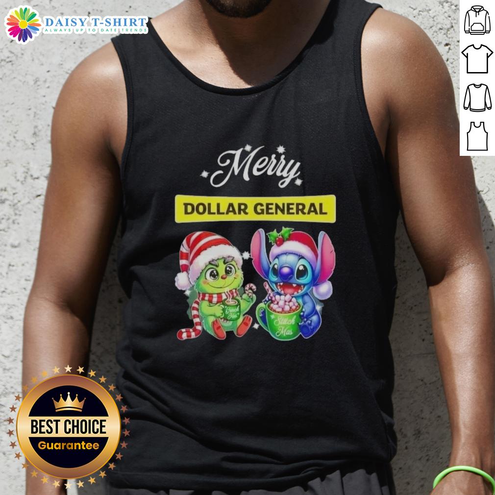Alt Text: Funny Grinch and Stitch Christmas tank top from Dollar General, perfect for festive holiday gatherings.