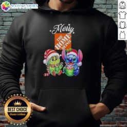 Funny Grinch and Stitch X Home Depot Merry Christmas hoodie design featuring vibrant colors and festive graphics.