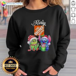 Funny Grinch and Stitch sweatshirt from Home Depot for a Merry Christmas, perfect for festive holiday gatherings.