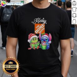 Alt Text: Funny Grinch and Stitch Christmas T-shirt from Home Depot featuring a festive design perfect for holiday cheer.