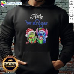 Funny Grinch and Stitch X Kroger Merry Christmas hoodie design featuring vibrant colors and festive holiday themes.