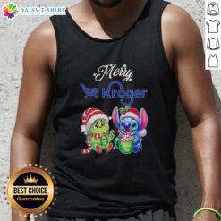 Funny Grinch and Stitch x Kroger Merry Christmas tank top design featuring festive characters for holiday cheer.