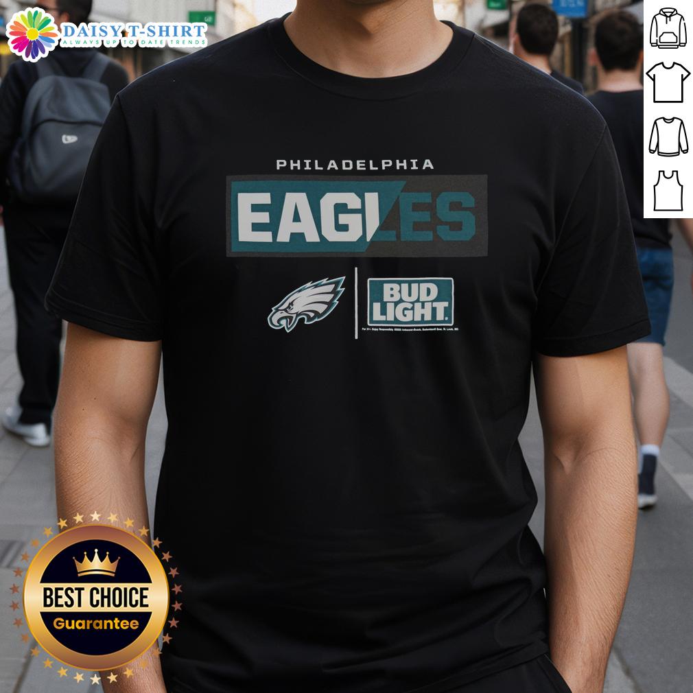 Good Bud Light Philadelphia Eagles Team T-Shirt featuring vibrant team colors and logo, perfect for game day apparel.