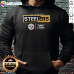 Alt Text: Good Bud Light Pittsburgh Steelers team hoodie featuring bold team logo and colors, perfect for fans.