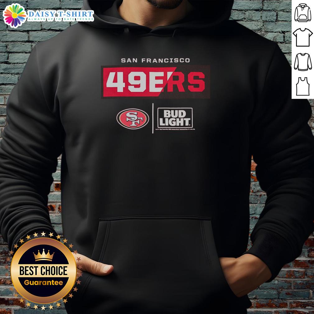 Good Bud Light San Francisco 49ers team hoodie featuring bold logo and vibrant colors, perfect for game day wear.