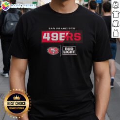 Alt Text: Good Bud Light San Francisco 49ers team t-shirt featuring bold graphics and team colors, perfect for fans.