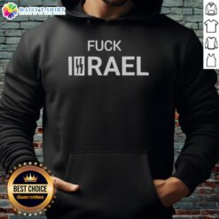 Good Fck Israel hoodie in black, featuring bold white text, perfect for making a statement in casual fashion.