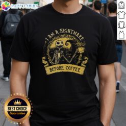 Good I Am A Nightmare Before Coffee T-Shirt featuring a quirky design perfect for coffee lovers and Halloween enthusiasts.