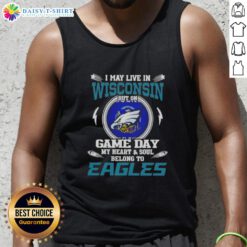 Philadelphia Eagles tank top for game day, showcasing team pride while living in Wisconsin.