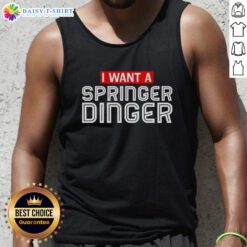 Good I Want A Springer Dinger tank top featuring George Springer's name and logo in vibrant colors for baseball fans.