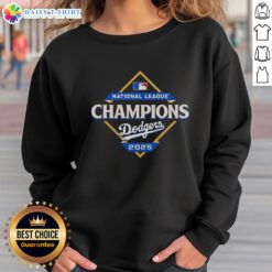 Los Angeles Dodgers 2025 National League Champions diamond logo sweatshirt in blue, perfect for fans and collectors.
