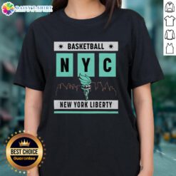 Stylish New York Liberty basketball skyline ladies tee featuring vibrant design and team colors, perfect for fans.