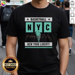 Good New York Liberty Basketball Skyline T-Shirt featuring a vibrant skyline design and team logo.