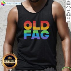 Good Old Fag Pride Tank Top featuring vibrant rainbow colors, perfect for celebrating LGBTQ+ pride and individuality.