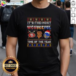 Good San Francisco 49ers, Giants, Warriors Christmas T-Shirt featuring festive design for sports fans celebrating the holidays.