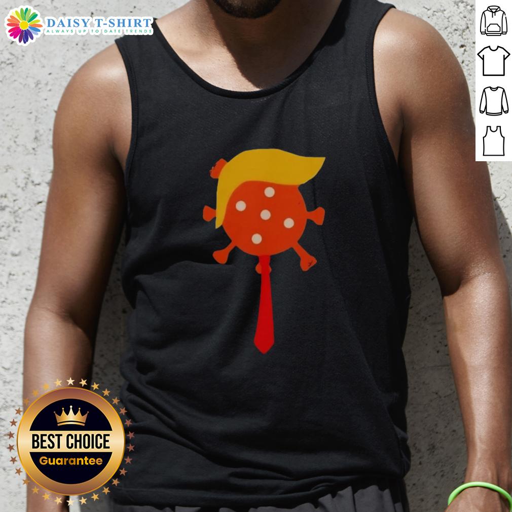 Good The Deadliest Virus Is Ignorance Trump Virus tank top design featuring bold text and vibrant colors.
