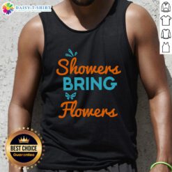 Happy April Showers Bring May Flowers tank top design with colorful floral graphics and cheerful spring vibe.