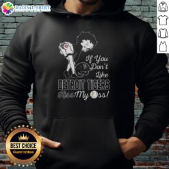 Hot Betty Boop MLB hoodie with 'If You Don't Like Detroit Tigers, Kiss My Ass' design, perfect for baseball fans.