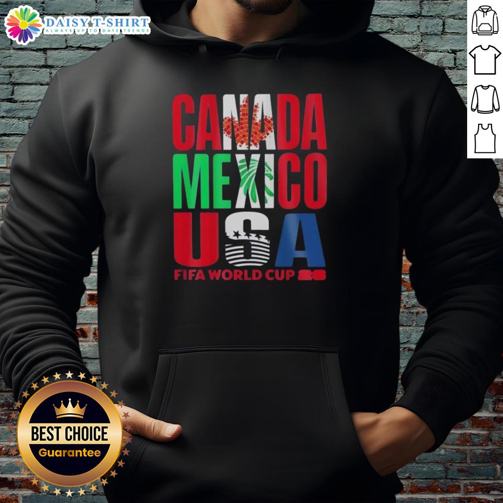 Hot Canada Mexico USA FIFA World Cup 2026 hoodie featuring vibrant colors and sporty design, perfect for fans.