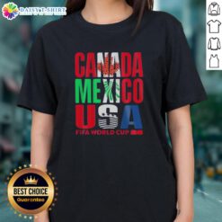 Hot Canada Mexico USA FIFA World Cup 2026 ladies tee featuring vibrant colors and sporty design for fans.