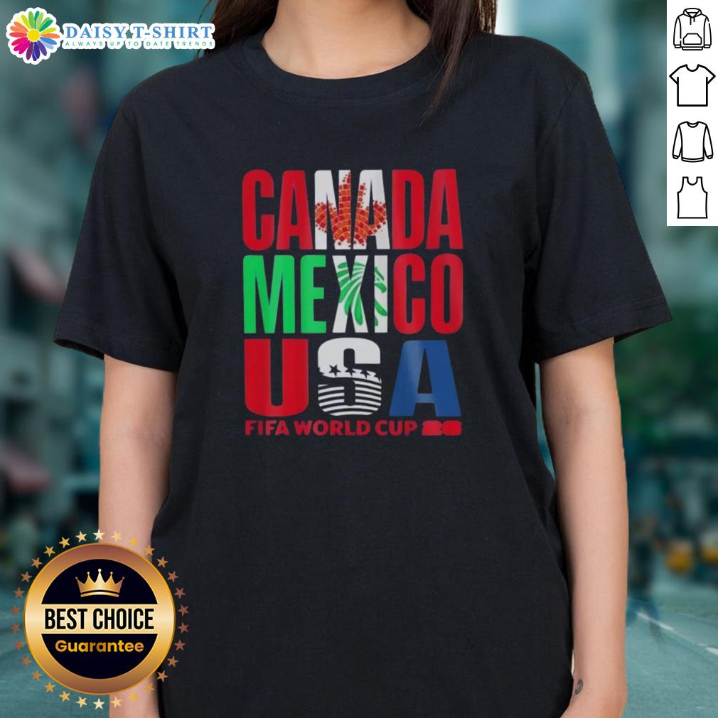 Hot Canada Mexico USA FIFA World Cup 2026 ladies tee featuring vibrant colors and sporty design for fans.