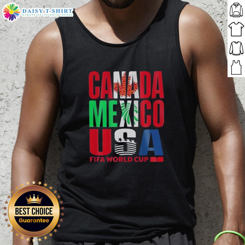 Stylish Hot Canada Mexico USA FIFA World Cup 2026 tank top design featuring vibrant colors and sporty graphics.
