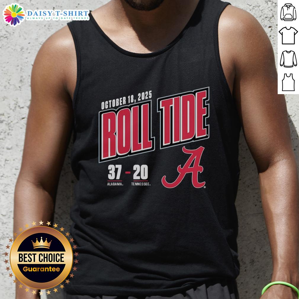 Hot Roll Tide Score 37-20 Alabama Crimson Tide vs Tennessee Volunteers 2025 tank top featuring vibrant team colors.