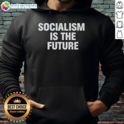 Person wearing a 'Hot Socialism Is The Future' hoodie, showcasing a bold political statement in casual fashion.