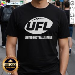 Alt Text: Hot UFL United Football League primary logo t-shirt featuring vibrant colors and sporty design for fans.