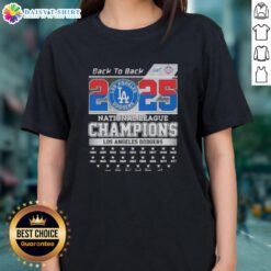 Nice 2025 Back To Back Los Angeles Dodgers National League Champions Ladies Tee showcasing team pride and championship spirit.