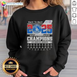 Nice 2025 Back to Back Los Angeles Dodgers National League Champions sweatshirt design featuring team colors and logo.