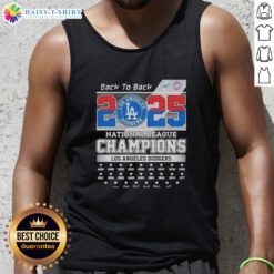 Nice 2025 Back to Back Los Angeles Dodgers National League Champions tank top featuring team logo and vibrant design.