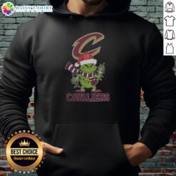 Cozy Cleveland Cavaliers Christmas Grinch Santa hat hoodie for the 2025 holiday season, perfect for fans and festive cheer.