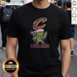 Cleveland Cavaliers Christmas Grinch Santa Hat T-Shirt for Holiday 2025, featuring festive graphics and team colors.