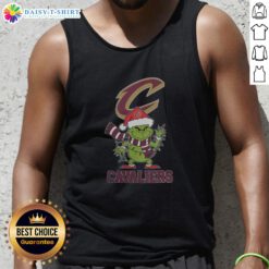 Cleveland Cavaliers Christmas Grinch Santa Hat holiday tank top for 2025, festive sportswear perfect for the season.