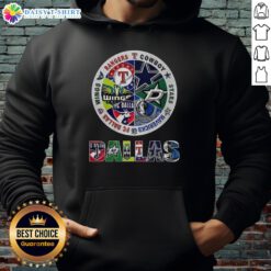 Cozy hoodie featuring combined logos of Dallas sports teams, perfect for fans showcasing their team spirit.