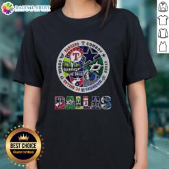 Stylish ladies' tee featuring combined logos of Dallas sports teams, perfect for fans and casual wear.