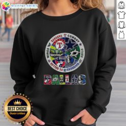 Alt Text: Dallas sports teams sweatshirt featuring combined logos of local teams for fans and sports enthusiasts.