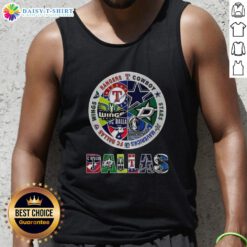 Stylish tank top featuring combined logos of Dallas sports teams, perfect for fans showing team pride. Dallas sports gear.