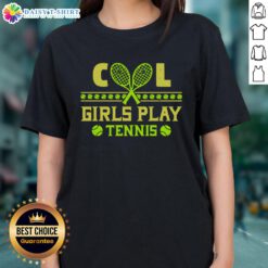 Nice cool girls playing tennis in stylish ladies' tees, showcasing teamwork and fun on the court.