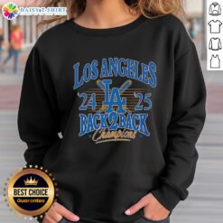 2025 National League Champions celebration sweatshirt featuring the Nice Dodgers logo and vibrant baseball graphics.