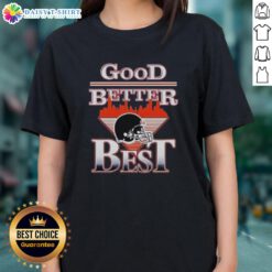Chicago Bears NFL helmet graphic on a stylish ladies tee, showcasing 'Nice Good Better Best' design for fans.