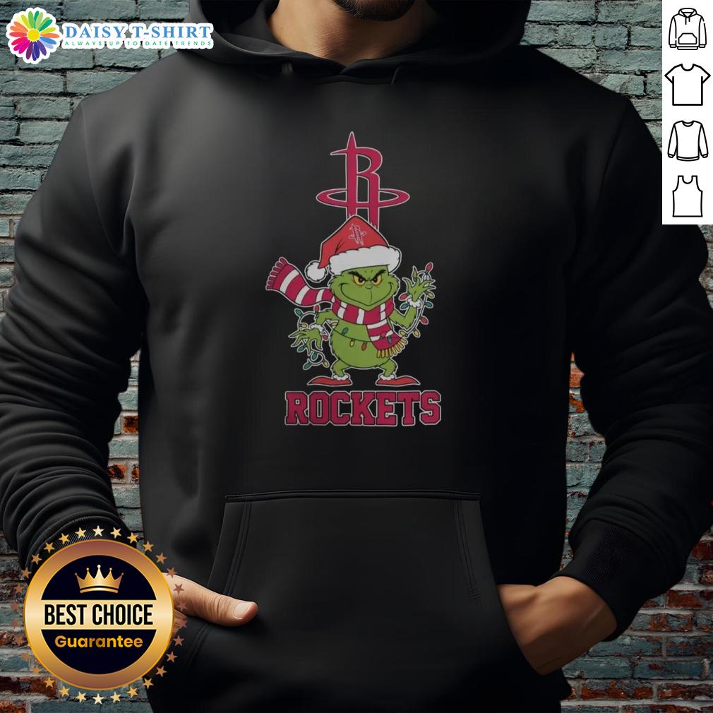 Houston Rockets Christmas Grinch Santa Hat hoodie for the 2025 holiday season, perfect for festive fans.