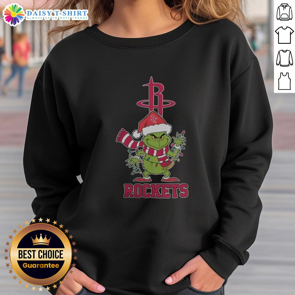 Nice Houston Rockets Christmas Grinch Santa Hat sweatshirt for the holiday season 2025, perfect for fans and festive wear.