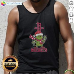 Houston Rockets Christmas Grinch tank top with Santa hat for holiday 2025, perfect for festive fans.